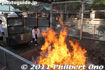 Hot fire fueled by old decorations and charms.
Keywords: aichi ichinomiya masumida jinja shrine shinto hatsumode new year's day shogatsu 