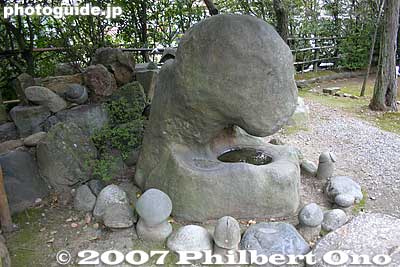 Phallic rock. There are several phallic rocks donated by various people. Apparently they are either natural or carved.
Keywords: aichi komaki tagata jinja shrine penis fertility shinto stone sculpture
