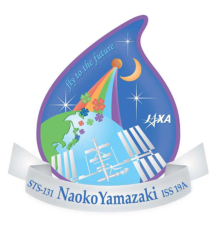 2009 Dec. 2 -- Logo for Naoko Yamazaki's STS-131 Mission. The image on the logo is of a seed encompassing life in space and continuing to grow into a new life, a new age in space...
The STS-130/19A mission is the final assembly mission of the International Space Station (ISS), a symbol of international cooperation. Astronaut Yamazaki is the first Japanese woman to be assigned as a NASA Mission Specialist and is scheduled to fly to the ISS. She is also the eighth Japanese to fly to space, represented on the logo by eight four-leaved clovers. 
The image on the logo is of a seed encompassing life in space and continuing to grow into a new life, a new age in space. It was designed with the hope of leading all life within the universe to a better future. Moreover, the logo is made with the hope that the technology and knowledge cultivated through ISS missions, including those in the Japanese Experiment Module “Kibo,” will be used to enrich the future of the Earth, the Moon, and Mars. Finally, we hope that life in the future will grow to play an active role on both the Earth and in space.
