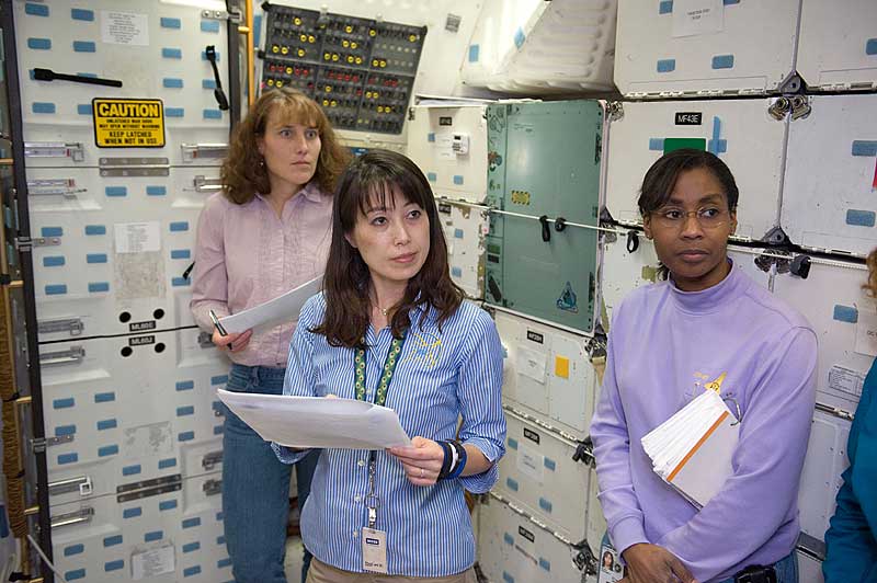 10 Feb. 2010 --- Naoko Yamazaki (center), along with NASA astronauts Dorothy Metcalf-Lindenburger (background) and Stephanie Wilson participate in an ingress/egress time...
10 Feb. 2010 --- Japan Aerospace Exploration Agency (JAXA) astronaut Naoko Yamazaki (center), along with NASA astronauts Dorothy Metcalf-Lindenburger (background) and Stephanie Wilson, all STS-131 mission specialists, participate in an ingress/egress timeline training session in a shuttle mock-up in the Space Vehicle Mock-up Facility at NASA's Johnson Space Center.
