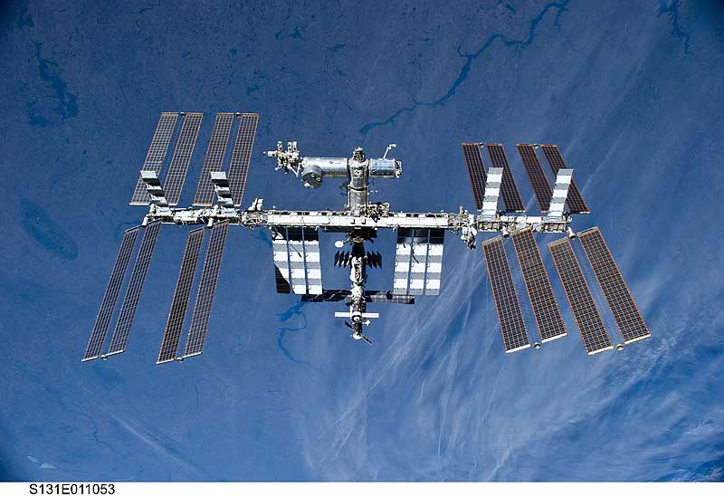 The International Space Station.
17 April 2010 --- The International Space Station is featured in this image photographed by an STS-131 crew member on space shuttle Discovery after the station and shuttle began their post-undocking relative separation. Undocking of the two spacecraft occurred at 7:52 a.m. (CDT) on April 17, 2010.
