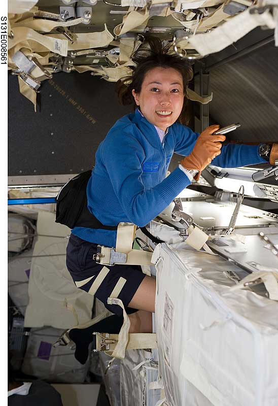 10 April 2010 --- Naoko Yamazaki, STS-131 mission specialist, works in the Leonardo Multi-Purpose Logistics Module.
10 April 2010 --- Japan Aerospace Exploration Agency (JAXA) astronaut Naoko Yamazaki, STS-131 mission specialist, works in the Leonardo Multi-Purpose Logistics Module (MPLM) linked to the International Space Station while space shuttle Discovery remains docked with the station.
