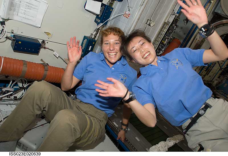 7 April 2010 --- NASA astronaut Dorothy Metcalf-Lindenburger (left) and Japan Aerospace Exploration Agency astronaut Naoko Yamazaki appear especially happy to be aboard the International Space Station shortly after the Discovery docked with the orbital o
7 April 2010 --- NASA astronaut Dorothy Metcalf-Lindenburger (left) and Japan Aerospace Exploration Agency astronaut Naoko Yamazaki appear especially happy to be aboard the International Space Station shortly after the Discovery docked with the orbital outpost. Each of the two mission specialists is enjoying her first trip into space, and the two are joined by two other women and nine men for several days of joint activities as work continues on the station.
