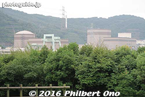 Tsuruga Nuclear Power Plant (敦賀発電所). The cylindrical domed building on the left is the No. 1 reactor, Japan's first light-water reactor that operated from 1970 to 2015. 
Square building on the rght is No. 2 reactor, a pressurized water reactor in operation since 1987. Supplies power to Kansai, Hokuriku, and Chubu Regions.
Keywords: fukui tsuruga Nuclear Power Plant pavilion