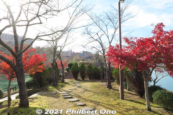On the upper level of Sazanami Park, looking toward the tip.
Keywords: gifu ena enakyo gorge maple leaves autumn foliage