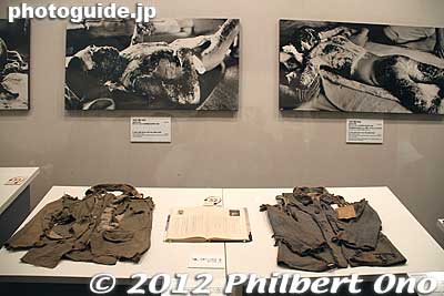 Grisly photos and tattered clothing.
Keywords: hiroshima peace memorial park atomic bomb museum
