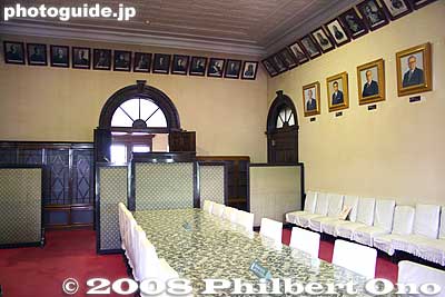 Inside the former office of the Governor. There's a large conference table and the walls are decorated with portraits of past Hokkaido governors.
Keywords: hokkaido sapporo government historic building red brick akarenga capitol important cultural property museum