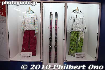 Display of Uemura Aiko's ski wear and skis used in previous seasons. Uemura is a freestyle mogul skier who is competing in the Vancouver Winter Olympics.
Keywords: hokkaido sapporo snow festival ice sculptures 