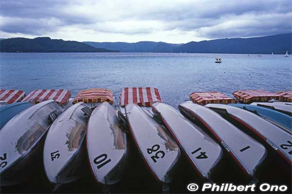 Boats for rent at Sunayu, Lake Kussharo, Hokkaido. In winter,  the lake freezes over.
Keywords: hokkaido teshikaga lake kussharo