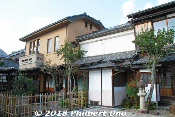 The house was originally a farmhouse built and expanded during 1863 to 1930. Toward the left on the second floor is the Western-style (Spanish) part of the house built in 1928. 
Keywords: kyoto yosano chirimen kaido road silk bito house