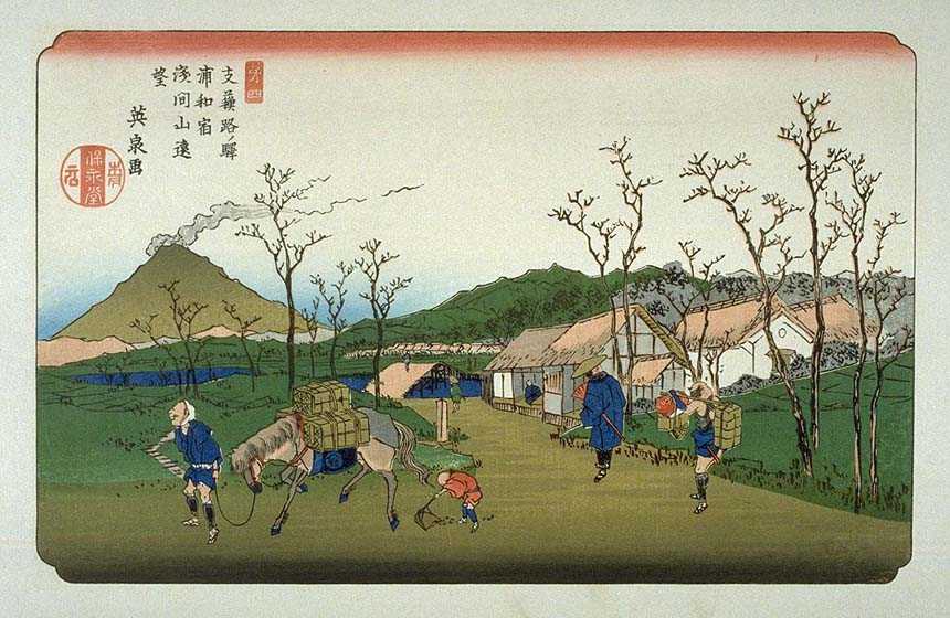 Eisen's woodblock print of Urawa (4th post town on the Nakasendo) from his Kisokaido series.
Keywords: saitama urawa omiya hiroshige