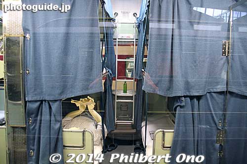 Sleeper train bunk beds with curtains drawn.
Keywords: saitama omiya Railway railroad Museum train