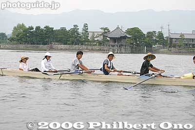Rowing past the Ukimido Floating Temple in Katata. 堅田 浮御堂（近江八景）
Keywords: shiga lake biwako shuko rowing around