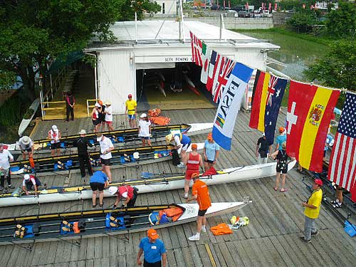 The Seta Rowing Club is in eastern Otsu. It has a two-story clubhouse and an annex for storing more boats. It fronts a small canal connected to the lake.
