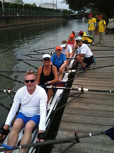 Rowers casting off at Seta Rowing Club.
