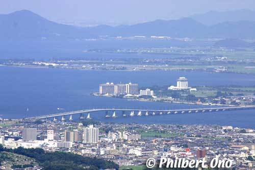 Neck of Lake Biwa with Biwako Ohashi Bridge connecting Moriyama and Katata.
Keywords: shiga biwako lake biwa