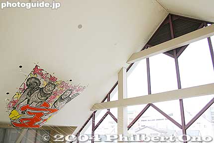 A kite hangs inside the airy pyramid roof of the station building.
Keywords: shiga higashiomi yokaichi station omi ohmi railways
