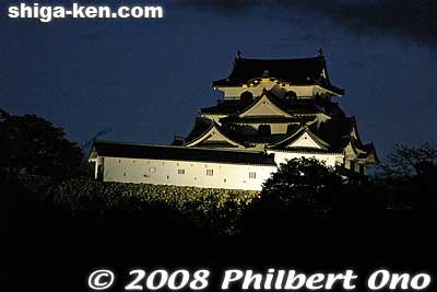 Hikone Castle tower lit up at night.
Keywords: shiga hikone castle