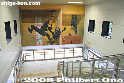 The stairway on the south side of Koka Station has this dramatic mural of ninja in action.
Keywords: shiga koka station train ninja paintings