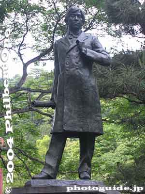 Statue of Sakuro Tanabe, the canal engineer
In the park near top of Keage Incline. The canal is lined with various monuments and writings, especially on the canal tunnel entrances.
Keywords: shiga prefecture otsu biwako sosui canal lake biwa