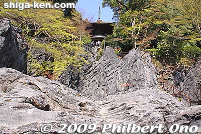 Ishiyama-dera's stone is wollastonite (硅灰石) which looks gray or white when dry and black when wet. Tahoto pagoda can also be seen.
Keywords: shiga otsu ishiyama-dera temple cherry blossoms sakura
