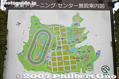 Map of Ritto Training Center. Horse stables dominate the area.
Keywords: shiga ritto jra training center horse race racing thoroughbred