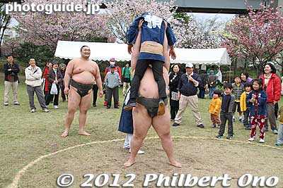 He was lifted up and out.
Keywords: Tokyo Adachi-ku Toshi Nogyo koen Park goshiki sakura cherry blossoms matsuri festival flowers sumo wrestlers children kids