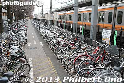 Bicycles next to Akishima Station.
Keywords: tokyo akishima station train bicycles
