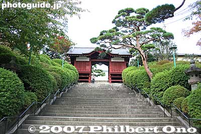 Steps going up to an inner gate called Furomon 不老門
Keywords: tokyo bunkyo-ku ward shingon buddhist temple