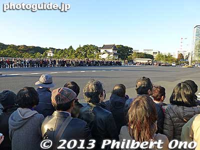 On Nov. 19, 2013, I took a friend around Tokyo and when we headed for the Imperial Palace, we saw this large crowd on the streets. Most were middle-aged and older people. The palace was closed off to tourists as well. 
Couldn’t see the famous Nijubashi Bridge.
Keywords: tokyo chiyoda-ku imperial palace kokyo ambassador caroline kennedy