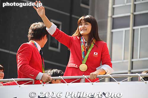 Kaori Icho, freestyle wrestler who made Olympic history by winning the Olympic gold medal four times in a row (since Athens in 2004). No other woman has won an Olympic gold that many consecutive times for an individual event. 
Keywords: tokyo chuo ginza nihonbashi Rio Olympic Paralympic medalists parade
