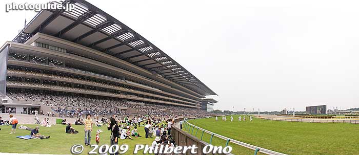 Fuji View Stand. The upper levels are reserved seating which cost extra. Most people sat on the free, lower level.
Keywords: tokyo fuchu race course horse racing 