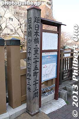Sign post next to Itabashi Bridge indicating the distance to Nihonbashi.
Keywords: tokyo itabashi-ku itabashi-shuku post town nakasendo bridge
