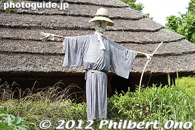 Scarecrow in front of a thatched-roof house.
Keywords: tokyo kodaira green road Kodaira Furusato-mura thatched roof home house