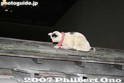 Cat on the roof. Meow is what you first hear in the museum. Its name is "Mamesuke." Actually a robot cat whose head can move up and down.
Keywords: tokyo koto-ku fukagawa-edo museum architecture home kawara roof tiles cat
