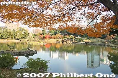 Keywords: tokyo minato-ku ward kyu shiba rikyu garden trees pond stone fall leaves autumn