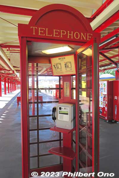 The phone in the red telephone box works, but you only hear a simple recorded message like “Welcome.” It’s not a payphone and you cannot call anyone.
