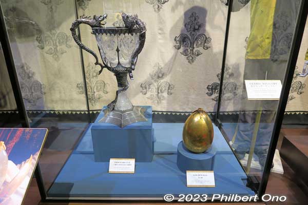 Triwizard Cup and golden egg from Goblet of Fire.
