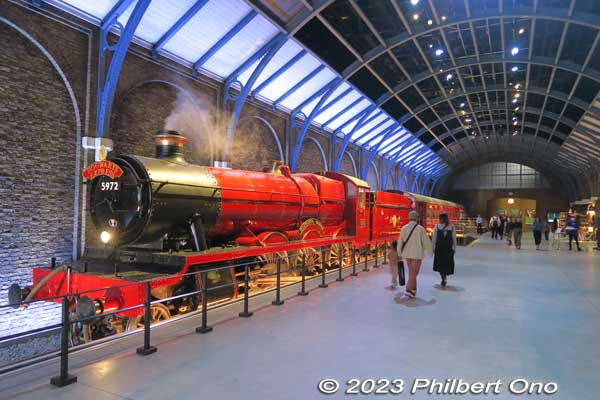 Hogwarts Express train on Platform 9¾ modeled after King’s Cross Station in London.
