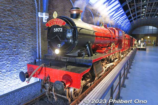 The full-scale train is the same make and model (GWR 4900 Class 5972 Olton Hall) as the original one displayed at the London studio. 
