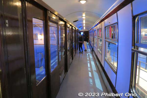 Inside Hogwarts Express train carriage.
