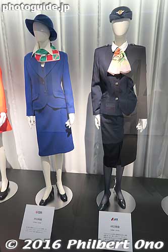 TDA's (Toa Domestic Airways) cabin attendant uniform (left) and JAS (Japan Air System) cabin attendant uniform. Bot TDA and JAS merged with JAL.
Keywords: tokyo ota-ku haneda airport JAL maintenance facility planes boeing jets hangar tour museum japan airlines uniform stewardess