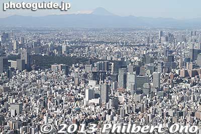 On a clear day, the views are marvelous, with Mt. Fuji (upper right) and many Tokyo landmarks visible. 
Keywords: tokyo sumida-ku ward sky tree tower fujimt