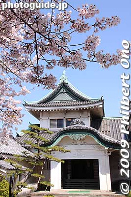 Castle tower entrance roof has a Chinese cusped gable (karahafu). 唐破風
Keywords: wakayama castle cherry blossoms sakura flowers 