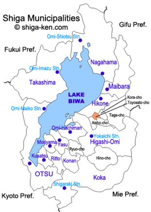 Map of Shiga with Toyosato highlighted