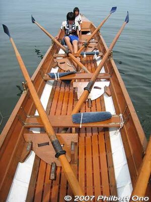 Replica of a fixed-seat rowing boat used by Oguchi Taro and crew to row around the lake.