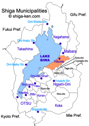 Map of Shiga with Hikone highlighted