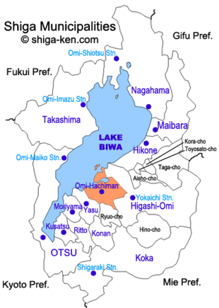 Map of Shiga with Omi-Hachiman highlighted