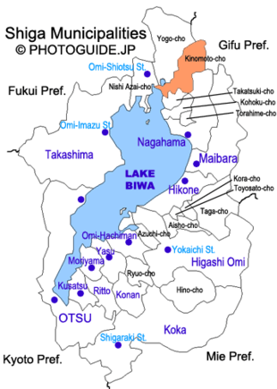 Map of Shiga with Kinomoto highlighted
