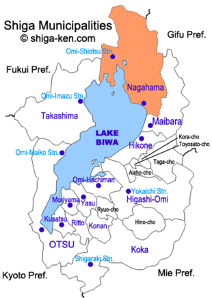 Map of Shiga with Nagahama highlighted